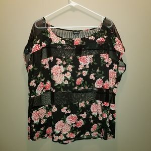 Torrid Striped Floral Mesh Top